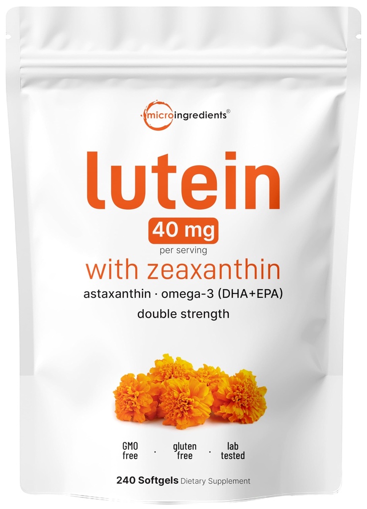 Micro Składniki Luteina & Zeaksantyna 40mg Softgels, 240 Hrabia, z Astaksantyny, Omega- 3, & Fosholipidy 124; Eye + Vision Health Vitamins 124; Strony trzecie Tested, Non-GMO, Gluten Free