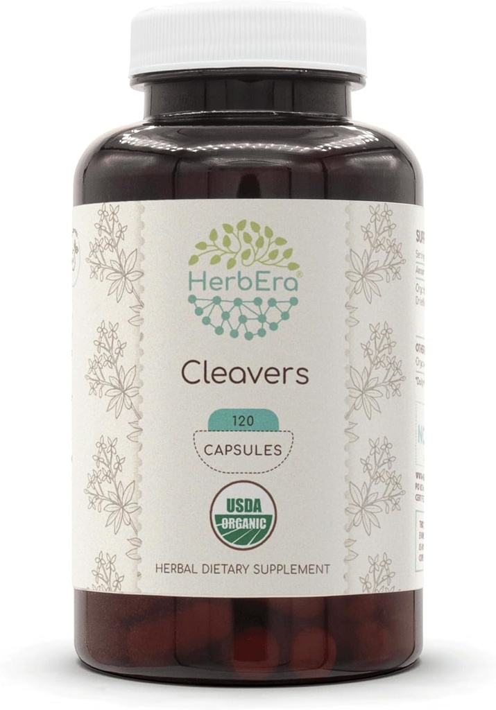 HerbEra Cleavers USDA Organic 120 Kapsułki 124; Natural Herbal Supplement Equipment 124; Certified Organic Vegetarian Capsules and Organic Cleavers (Galium aparine) Suszone zioła (120 Kapsułki)