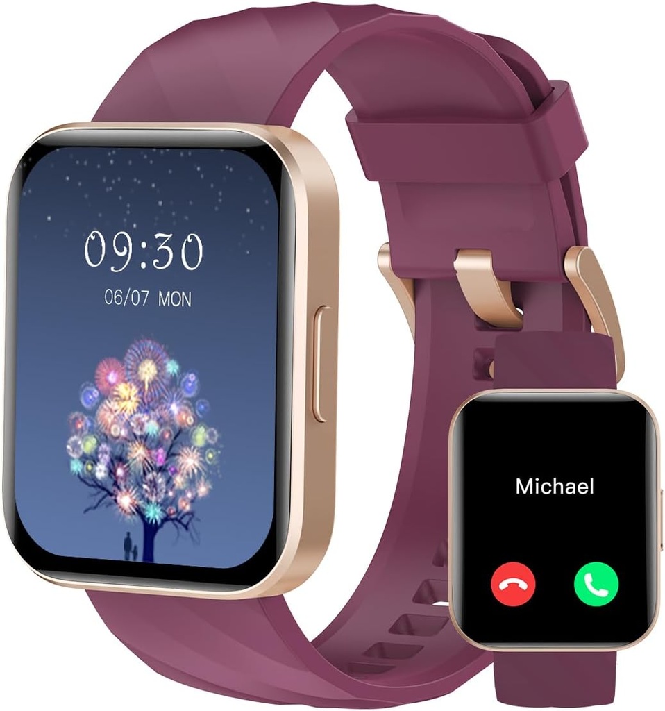 RUIMEN Smart Watch for Women Men (Odpowiedź / Wykonaj połączenia) Kompatybilny z telefonami iPhone / Android, 1.85 "HD Screen Fitness Tracker Heart Rate Monitor 100 + Sports Tracker Watch Waterproof (Purpurowy)