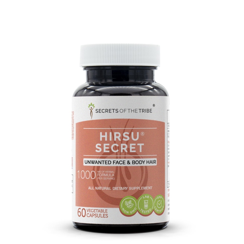 Hirsu Secret 60 Kapsułki, 1000 mg, Piła Palmetto, Czarny Cohosh, Vitex, Miecz, Lawenda, Zielona Herbata. Niechciane włosy twarzy i ciała (60 Kapsułki)