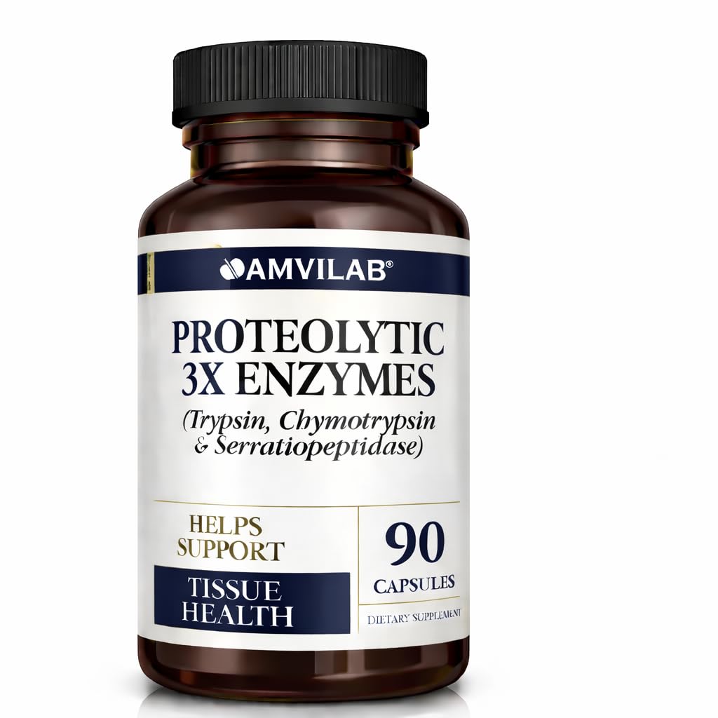 Enzymy proteolityczne 3X - Trypsin, Chymotrypsin & Serrapeptydaza - Redukuje Edemę i podrażnienie od urazu tkanki tłuszczowej - wspomaga Body Wellness & Recovery - Suplement diety - 90 Kapsułki