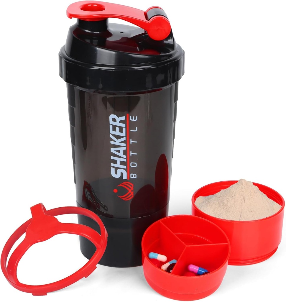 Butelka XTK Shaker Butelka 16OZ Butelka Shaker Protein z Mix Ball Przenośne Sportowe Butelki z ciekłym GYM Puchar dla Mieszanin protein z Magazynowaniem i Pill Organizator, Idealny do Pre Workout, BPA Free (Czerwony)