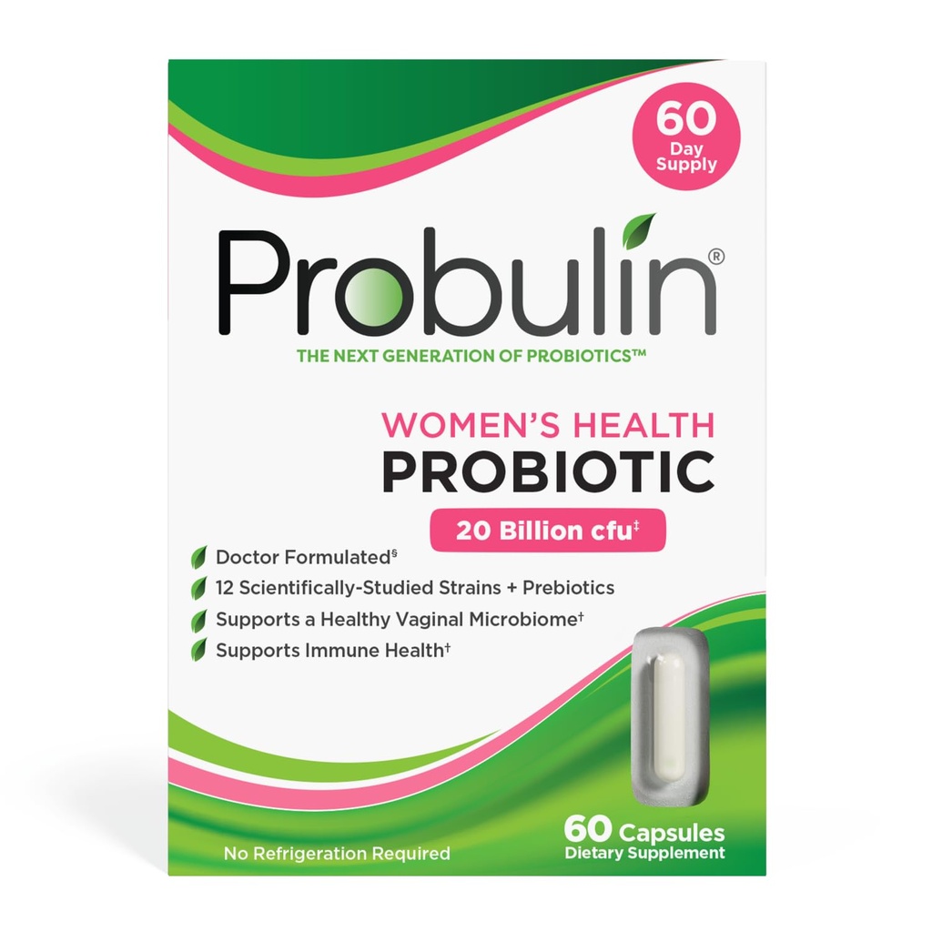 Probulina Kobiece zdrowie Probiotyczne + Prebiotyczne dla zdrowia pochwy, Gut & Immune - 20 Miliard CFU - 12 Szczepów Probiotycznych, 60 Kapsułek Wegańskich