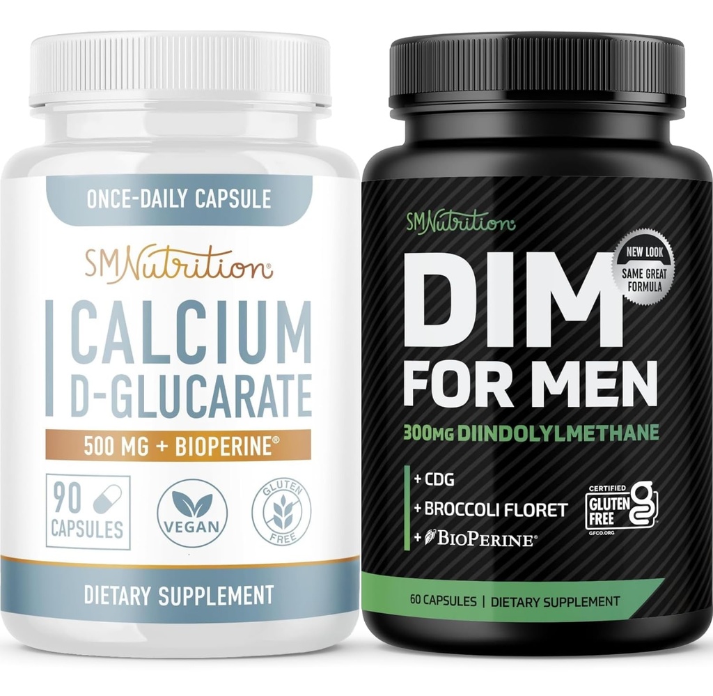 SMNutrition Men 's DIM Supplement with Calcium D- Glucarate India 124; Mężczyzna Hormon Balancing Bundle with DIM Complex for Men (60 Servings) and Vegan Gluten Free Non-GMO CDG Supplement (90 Servings)