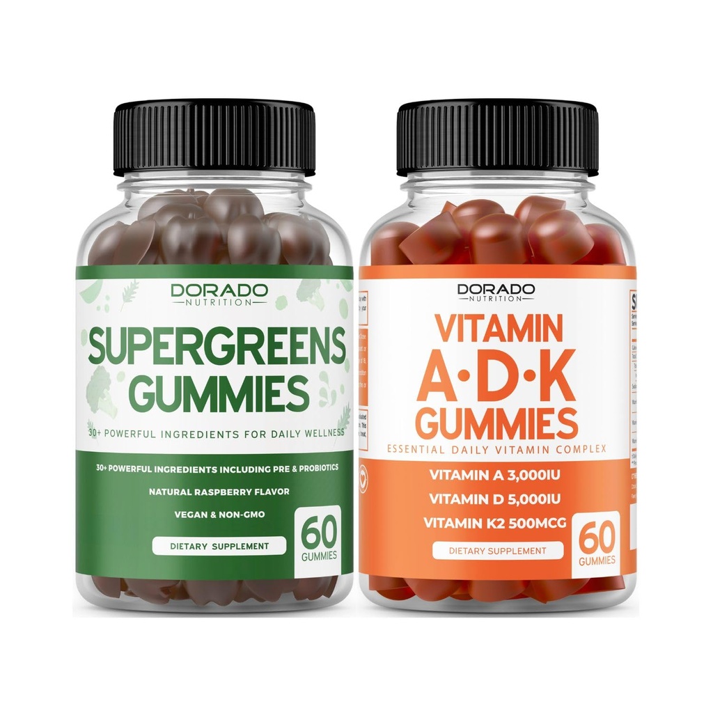 Supergreens Gummies (60 Gummies) Zielone suplementy z 8 Składnik mieszanki mocy - Superfood dla wsparcia odporności dla dorosłych i ADK (60 Count) z D & K - 10 Vegan Suplement - Nie GMO & USA Made