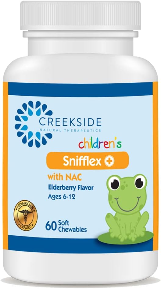 Creekside Naturals Snifflex, Sinus dla dzieci i wsparcie układu oddechowego, Elderberry dla zdrowia immunologicznego, Pediatryk Utworzony z NAC, Quercetin & Bromelain, Zero Sugar, Wegan, 60 Soft Chewables