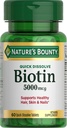 Naturalna Bounty Biotin, wspomaga metabolizm dla energii komórkowej i zdrowych włosów, skóry i paznokci, 5000 µg, 60 Szybko rozpuszczone tabletki