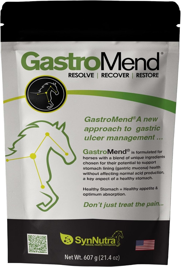 GastroMend ® Suplement do Zdrowia żołądka i jelit dla koni, 100% Natural, Promotes Stomach i Gut Health in Equines, Cost- Effective Digestive Wellness, 60 Służenia na Pouch, Made in USA