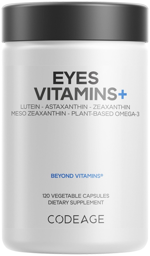 Codeage Eyes Vitamin - AREDS 2 Based Formula Supplement - 2- Month Supply - Vitamin A, C, E, Cynk, Luteina, Astaksantyna, Zeaksantyna, Eyebright, Marigold, Bilberry, Saffron, Omega- 3- 120 Kapsułki