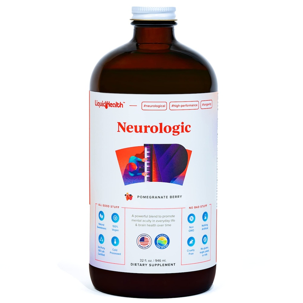 Liquidhealth Neurologic Focus Supplement - Brain Booster Nootropic Supplement for Cognitive Function, Memory & Focus with Ginkgo Biloba, Choline, L- Theanine & Phosfatidylserine - USA Made (32 oz)