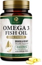 Omega 3 Fish Oil Pills 2400mg - Triple Strength Omega 3 Fish Oil Supplements - Best EPA & DHA Fatty Acids for Brain & Heart Health Support, Nature's Omega3 Supplement, 60 Day Supply - 120 Softgels