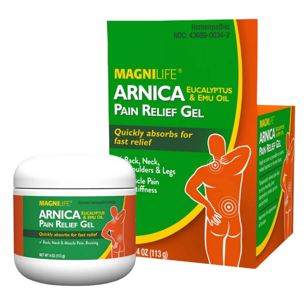 MagniLife Arnica Relief Pain Gel, Szybkie reagowanie Neck i Back Pain Relief, z Eucalyptus i Emu Oil, aby złagodzić ból, zapalenie i dyskomfort - 4oz