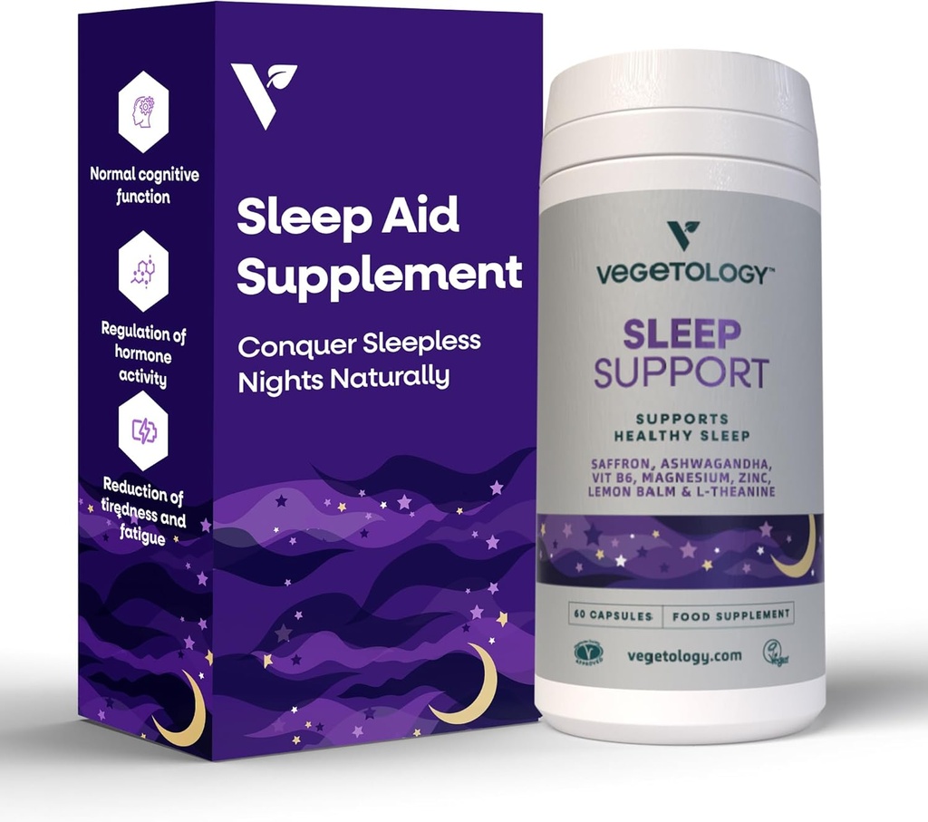 Sleep Support Vegan Supplements (60 Capsules) — Deep Sleep Supplements for Adults and Children — Sleep Calm Food Supplement — Healthy Sleep Aid — Supplements to Help Sleep