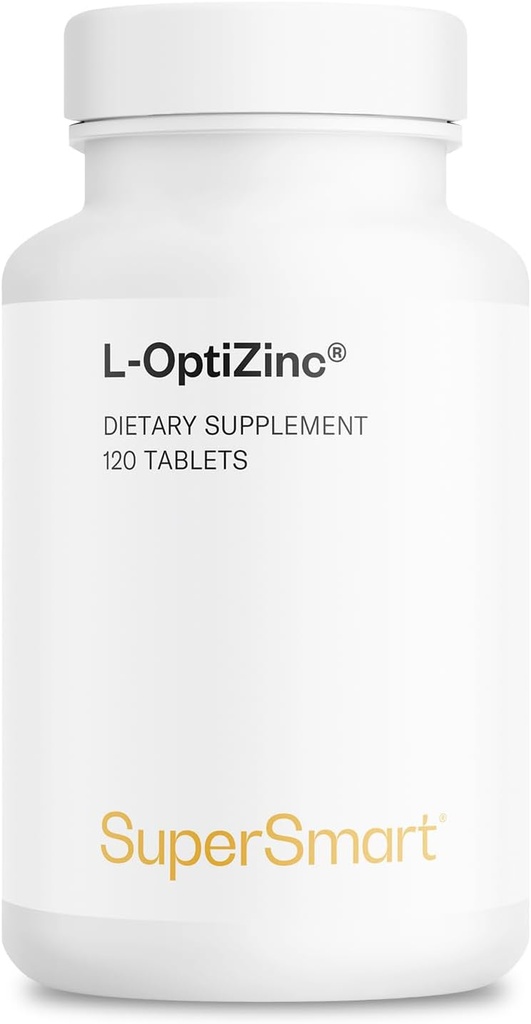 SuperSmart - L- OptiZinc 30 mg na dobę (Opatentowany i bardzo biodostępny) - Cynk Metioniny Suplement - Naturalny słodki smak 124; Non-GMO & Gluten Free - 120 Tabletki