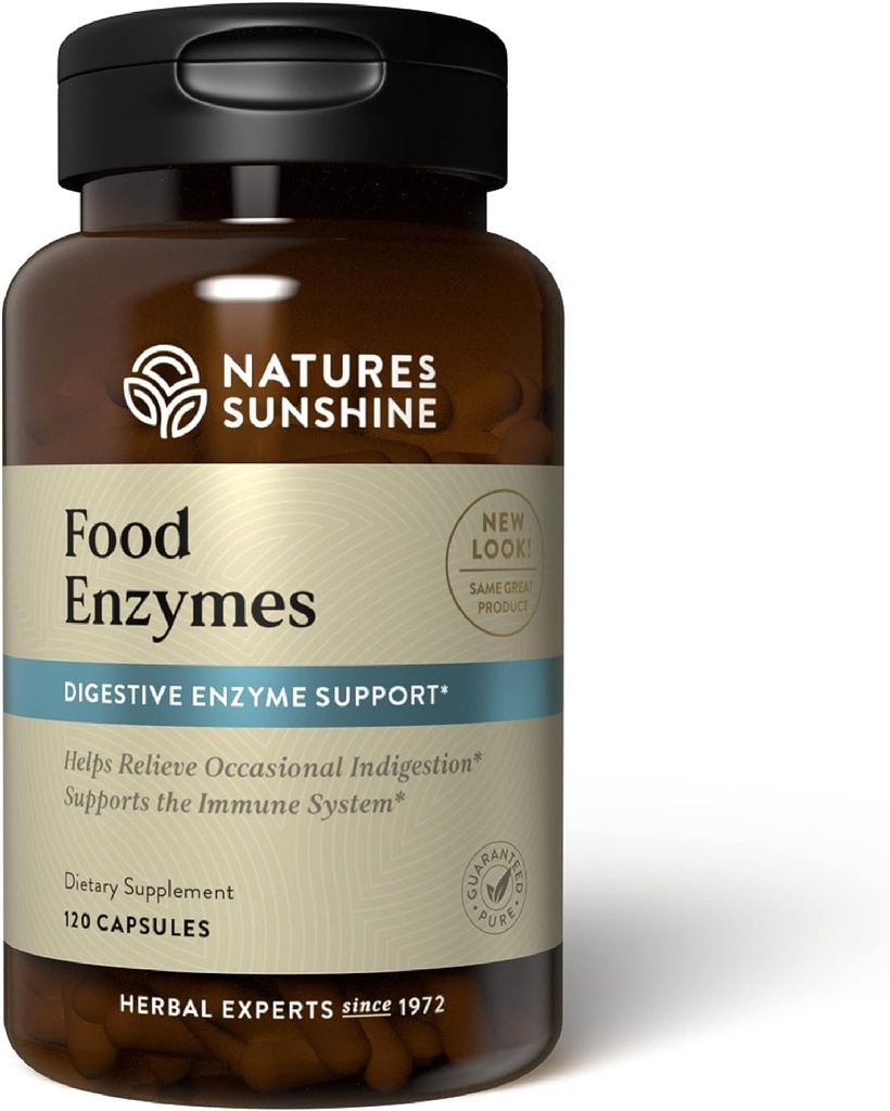 Nature 's Sunshine Enzymes Food - Pomocnictwo pokarmowe z prebiotyki i probiotyki dla Gut Health - Suplement Enzymu trawiennego dla trawiennego zdrowia i ulgi od niestrawności sporadycznej