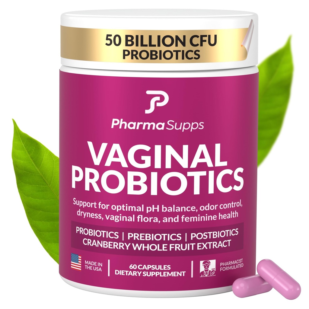 Probiotyk kobiecy dla zdrowia waginalnego 124; 50 Miliard CFU z probiotykami, prebiotykiem, Postbiotyką i żurawiną dla równowagi pH, wsparcie UTI, Yeast, Gut Health, Zapach, Suchość i Komfort kobiecy