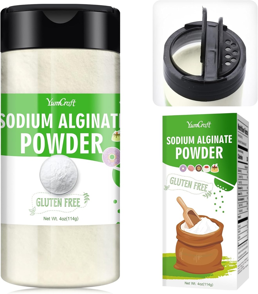 Proszek z alginatu sodu - 4oz Czysty Alginate sodu Spożywczy stopień Thickener Proszek, Naturalny środek żelujący do deserów, Caviar Spheres Making, Lody, Meatloaves, Wegański stabilizator do pieczenia, Grubsze