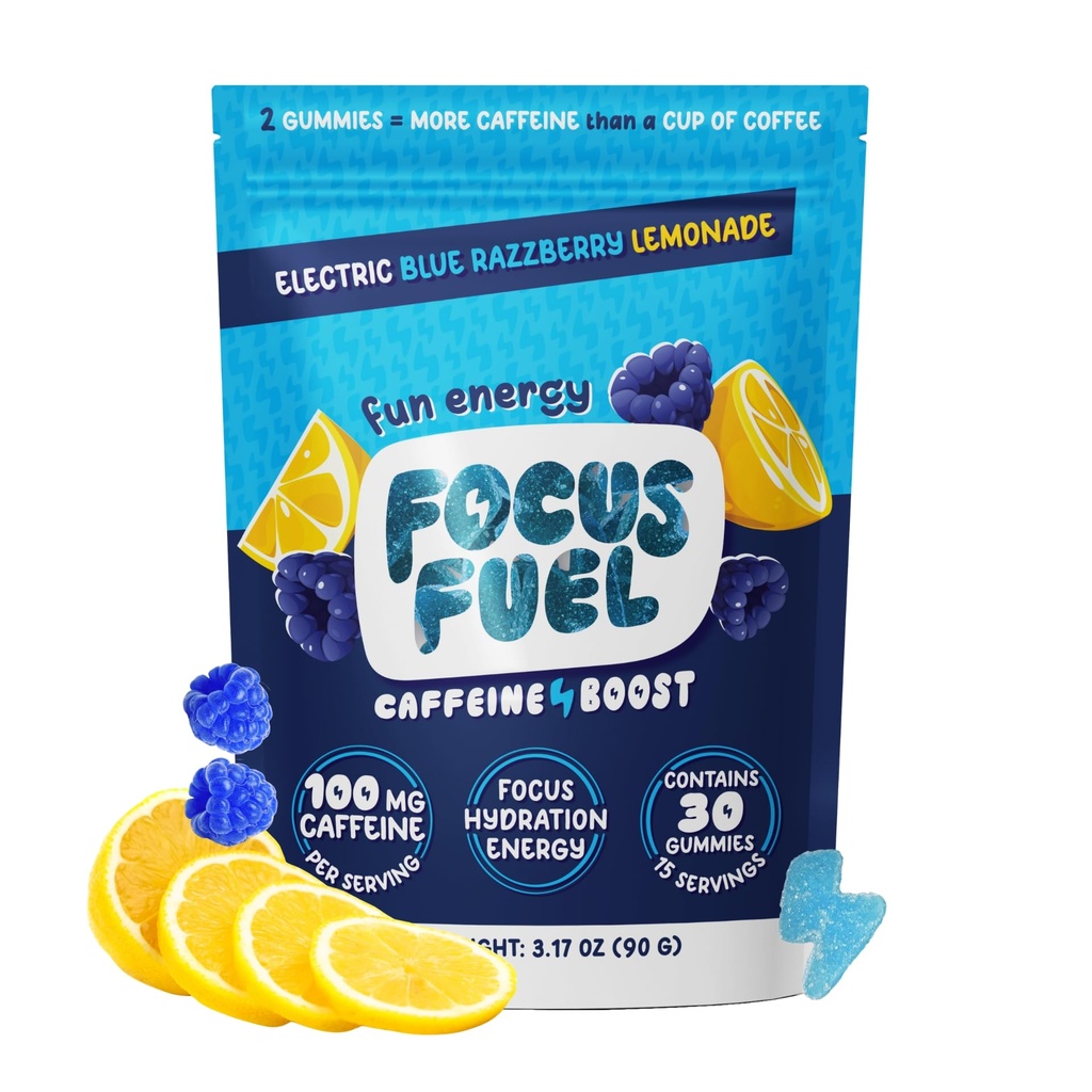 FocusFuel Energy Chews - Blue Razzberry Lemonade (15 Servings) - 100mg Caffery + Alpha GPC + L- Theanine + B12, Magnez - Wielki smak - Nie Crash lub Jitters