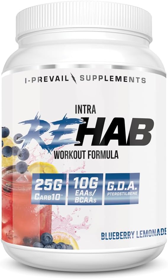 Rehab High Performance Intraćwiczenie Formuła 10g BCAA & EAA - Carb10 XI124; Wzmocnienie Odzyskiwania i Nawadniania 124; Keto Friendly XI44; 25 Służenia (Blueberry Lemonade, 25 Serving)