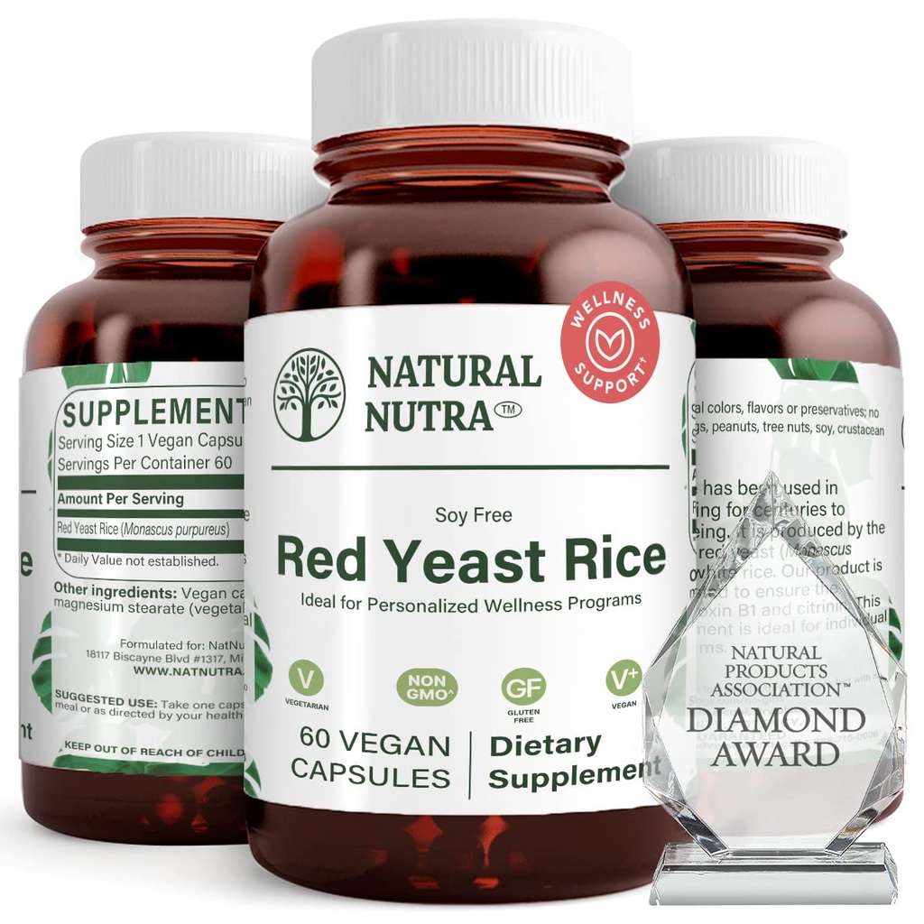 Natural Nutra Red Yeast Rice Extract, wsparcie sercowo-naczyniowe, Pomaga zwiększyć odporność, Pomaga utrzymać ciała tłuszcze i płyny, Poprawić trawienie, Gluten Free Supplements, 600 mg, 60 Kapsułki (2 opakowania)