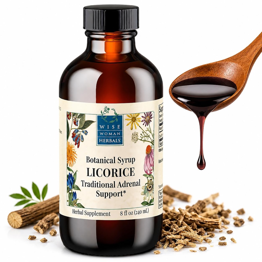 Wise Woman Herbals Licorice Root Solid Extract 4: 1, Alkohol wolny, Herbal Digestive & Stomach Comfort, Równowaga nadnerczy, Immunitet & Wsparcie dla układu oddechowego, Wspiera zdrową reakcję zapalną, 8 Fl Oz