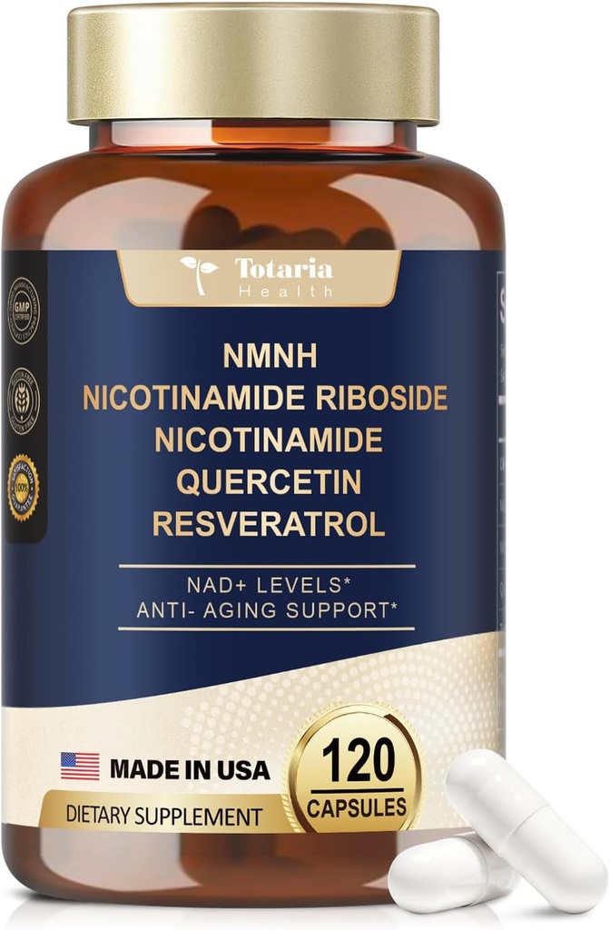 NMNH (Dihydronikotynamid Mononukleotyd), suplement alternatywny Premium NMN z niacynamidem wolnym od flaszowca (Witamina B3), Quercetin i Trans- Resveratrol, 120 Kapsułki