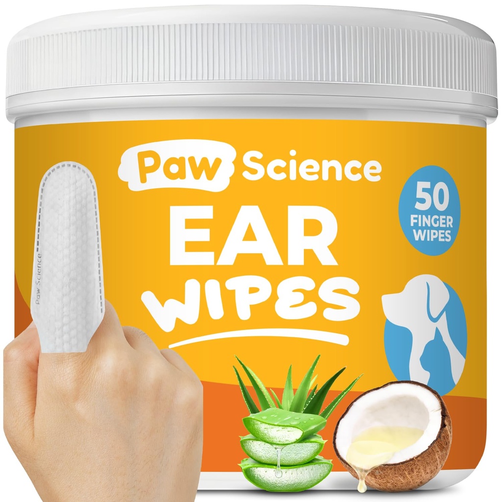 Paw Science Dog Ear Cleaner Wipes – Finger Wipes for Dogs & Cats – Cleaning, Soothing, & Deodorizing Itchy Ears – Pet Ear Relief Solution (Coconut)