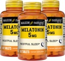 MASON naturalna melatonina 5 mg z B6 i wapniem - naturalna pomoc na sen, wspomaga zdrowy sen i odpoczynek, 60 tabletek (opakowanie po 3)