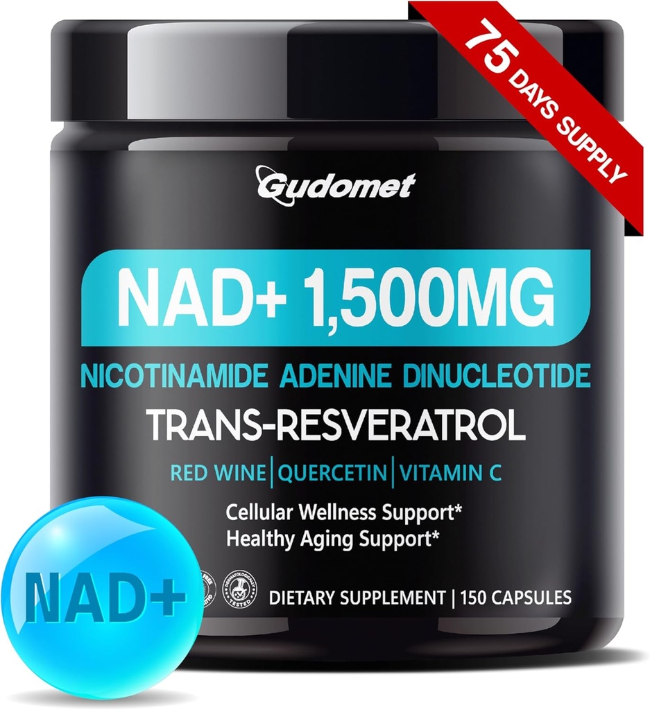 NAD + z trans- Resveratrol, czerwone wino, Quercetin & Witamina C - Wspiera Cellular Wellness & Healthy Aging- 150 Capsules - Made in USA