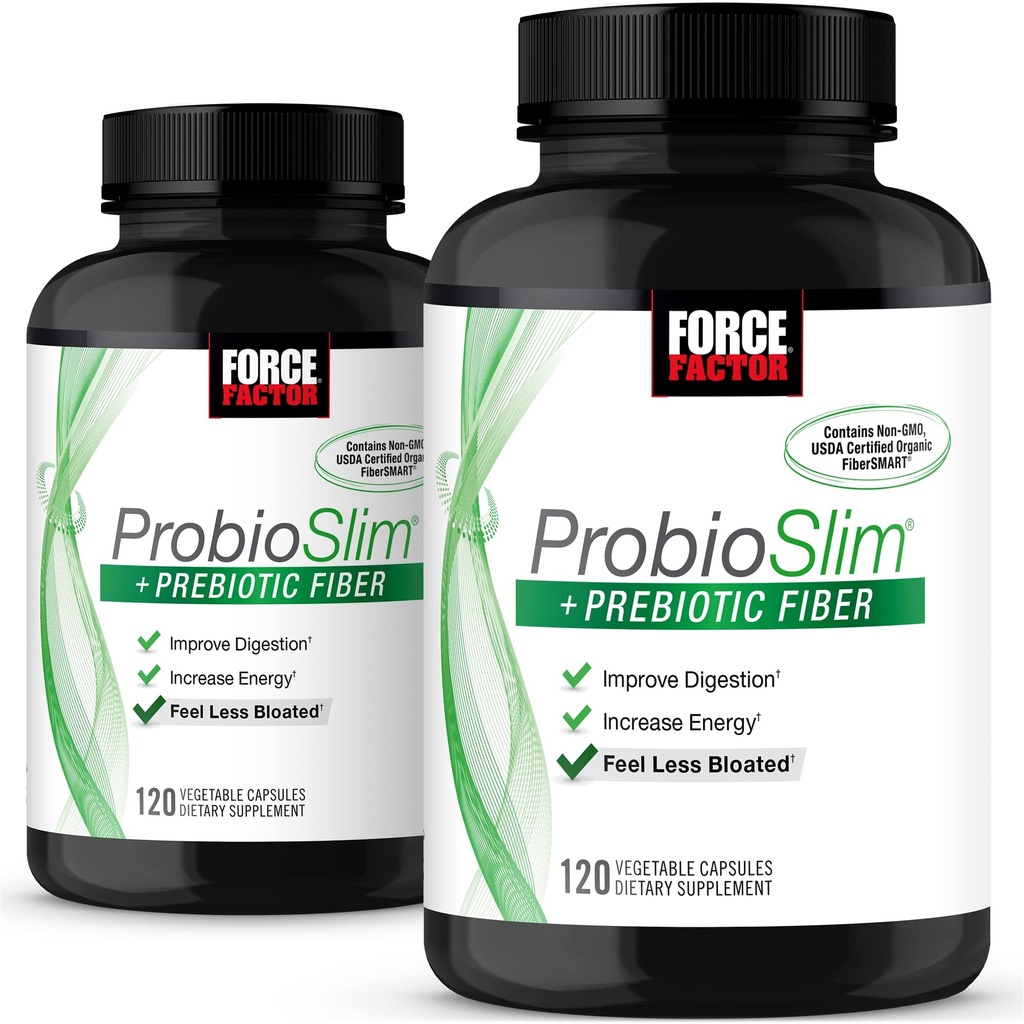 Silny czynnik ProbioSlim + włókno prebiotyczne, booster metabolizmu dla kobiet i mężczyzn, pokarmowe wsparcie zdrowia, ekstrakt zielonej herbaty i Psyllium Husk Fiber, 120 Liczba (Opakowanie 2)