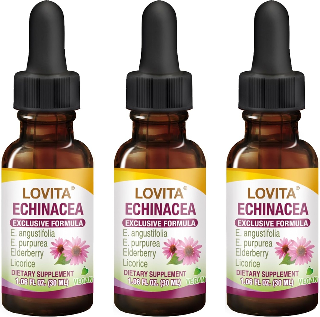 Lovita Echinacea Extract Liquidity 124; 1 FL OZ Extract 124; 350 mg na serwowanie 124; koncentrat Herb Tincture Pentagon 124; wegan 124; bez alkoholu 124; z Elderberry i Licorice Extract (Opakowanie 3)