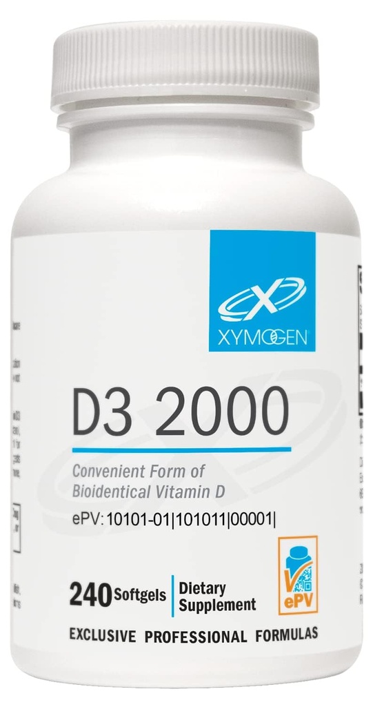 XYMOGEN D3 2000 - Biodostępna witamina D3 2000 j. m. (50 μg) - suplement witaminy D o dużej mocy do wspierania zdrowia immunologicznego, kości + serca (240 Softgels)
