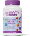 SmartPants Toddler Multivitamin Gummies: Omega 3 Fish Oil (EPA / DHA), Witamina D3, C, Witamina B12, B6, A, K & Zinc, Biotin, Beta Karoten, Gluten Free, Trzy aromaty owocowe, 90 Count (30 Day Supply)