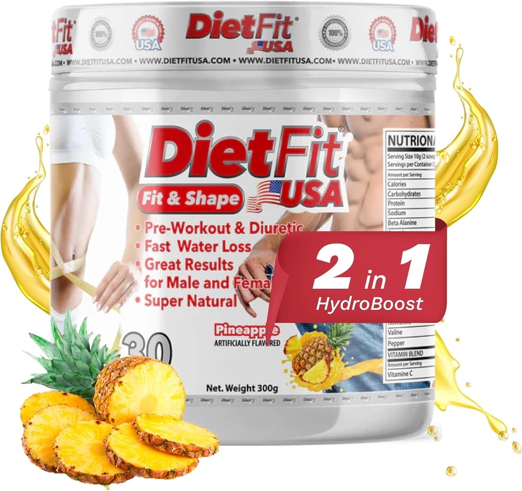 DIETFIT 124; Trening wstępny i diuretyczny 300 Gramów 124; Hydroboost 2- in-1 XI124; Trening wstępny i diuretyczny 124; Intensywna energia 124; Smak ananasowy 124; 30 Służenie 124; Suplementy fitness