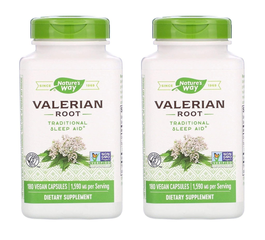 Nature 's Way Valerian Root 1,590 Miligramy Tradycyjna pomoc na sen jako suplement diety (180 Kapsułki wegetariańskie) Opakowanie zawierające 2