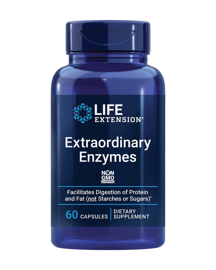 Life Extension Nadzwyczajne enzymy, Digestive Health Support, Wchłanianie składników odżywczych, Enzymy trawienne, Non-GMO, 60 Kapsułki
