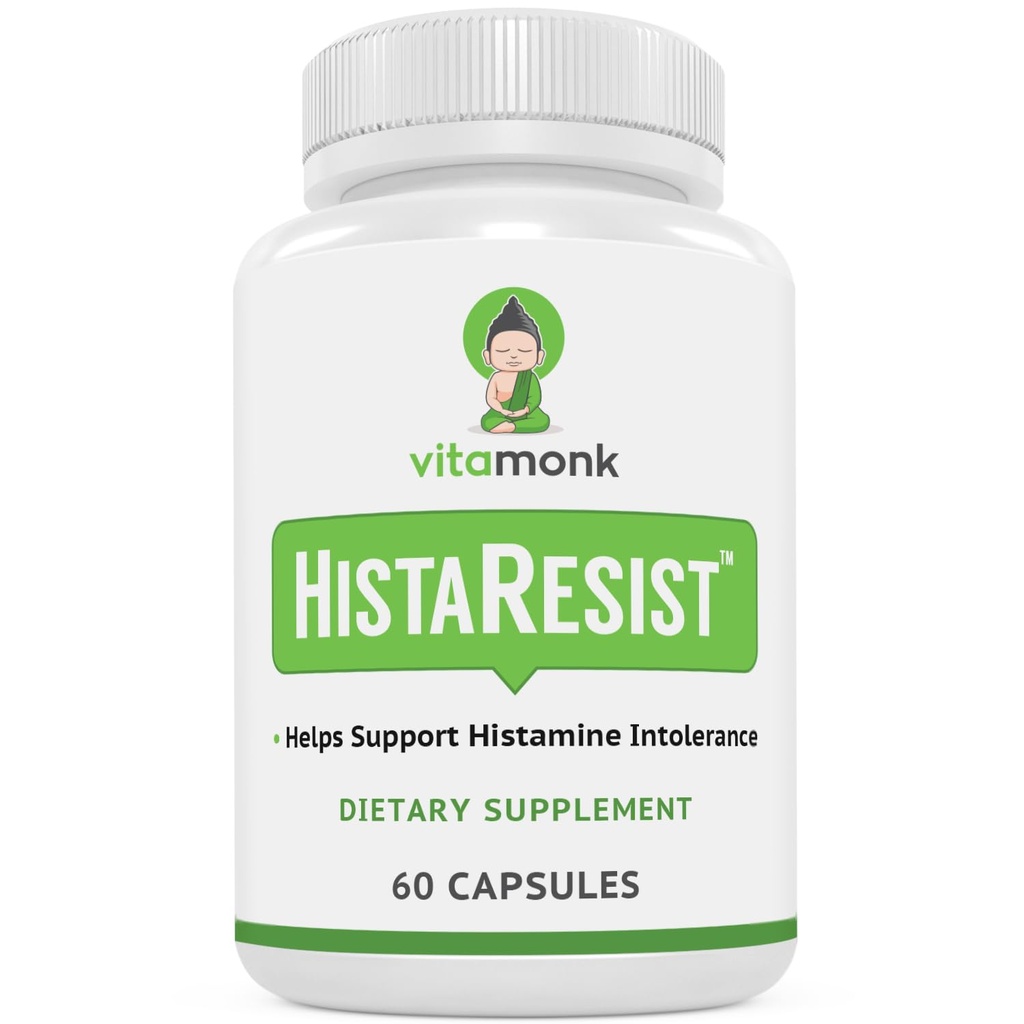 VitaMonk Histamine Blocker for Histamine Intolerantion - HistaResist - DAO Enzyme Supplement Optymalna dawka oksydazy diaminowej, aby pomóc Shield Histamine for Smooth Disease - 60 kapsułki