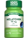 Melatonina Nature 's Truth 10 mg + L- Theanine 124; 72 tabletki 124; Maksymalna moc 124; Wegan, Non-GMO i Gluten suplement wolny