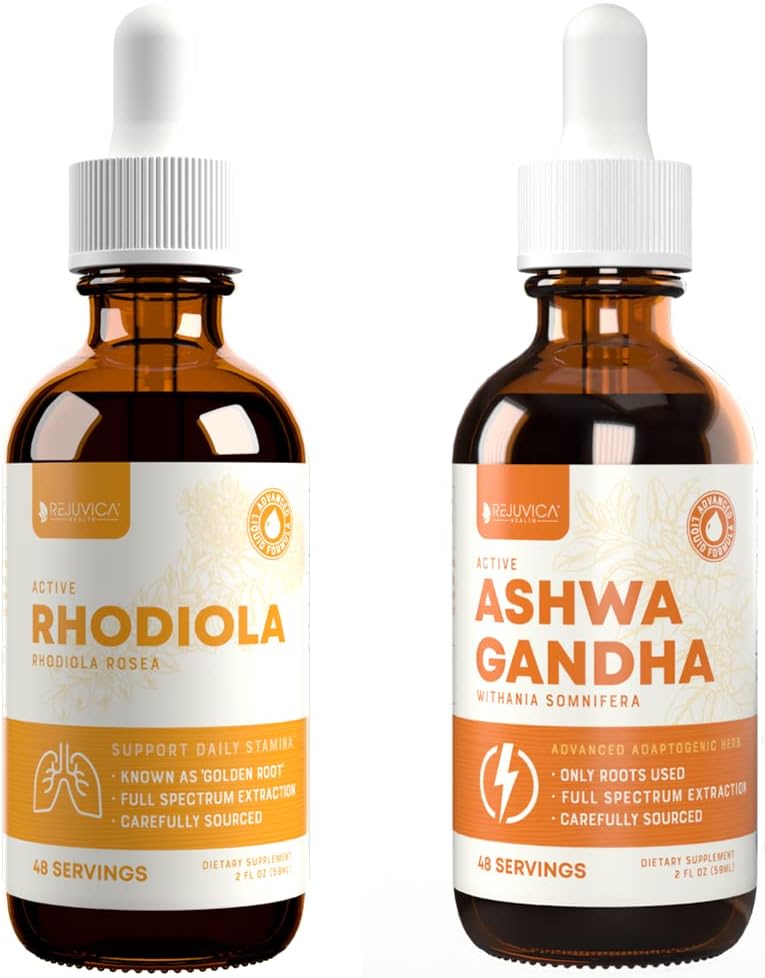 Rejuvica Health Active Rhodiola + Active Ashwagandha - Wsparcie energii + Stres - Dostawa płynna dla lepszej absorpcji - Rhodiola Root & Ashwagandha Root