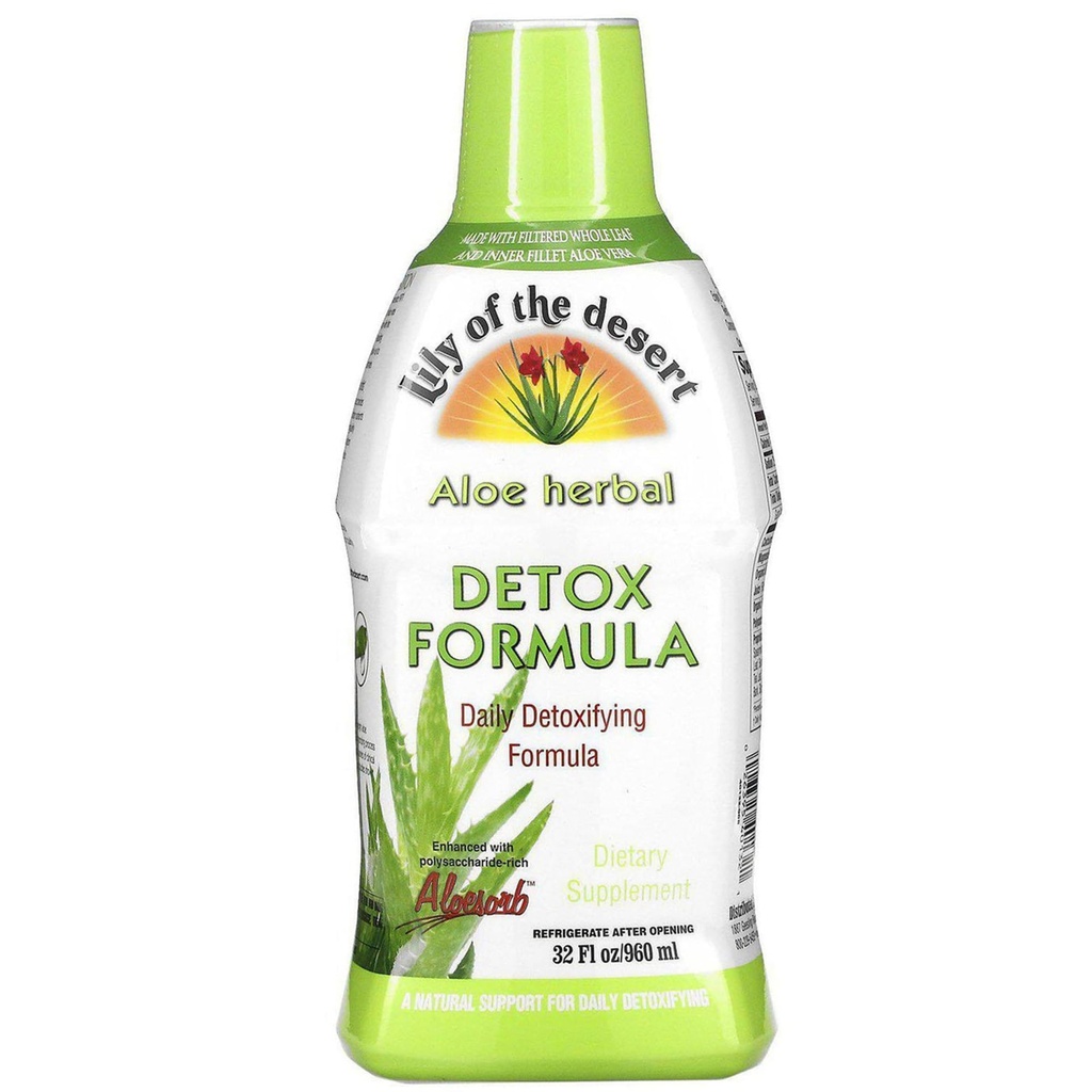 Lily Of The Desert Aloe Vera Herbal Detox Formula - Aloe Vera Juice with Milk Tistle, Slippery Elm, Burdock Root, Dandelion Root i Echinacea for Gut Health, Liver Support, and Wellness, 32 Oz