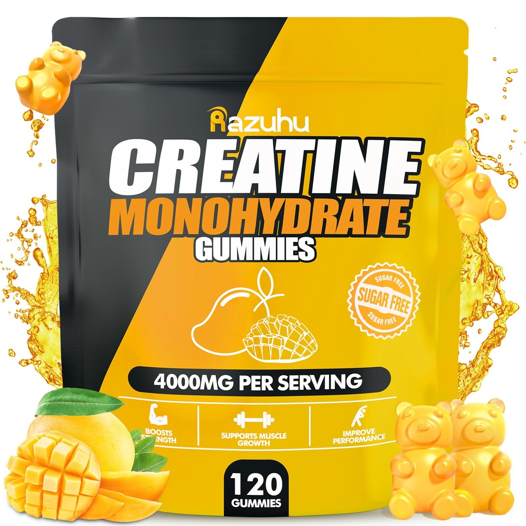 Smakowe kreatyny jednowodne Gummies Cukru Free, PreWorkout Suplementy kreacyjne dla mężczyzn i kobiet, Suplementy siłowni, Wspomaga wzrost mięśni, Odzysk, Siła, Energy Boost do 120 Hrabia -Mango