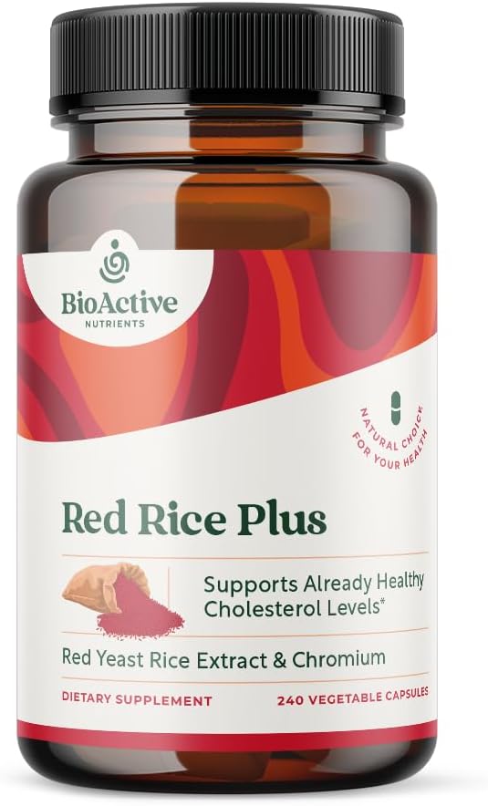 BiOCZYNNE NUTRIONY Red Rice Plus dodatek - 240 Kapsułki wegetatywne - Proprietary Mieszanka Turmeric, Black Pepper, Cayenne Pepper, Ginger Root i Rosemary - Cholesterol Wsparcie