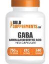 BulkSupplements.com Gamma Acid Aminobutyric Kapsułki - suplement GABA, GABA 750mg - Vegan & Gluten Free, 1 kapsułka na serwowanie, 240 Ilość (opakowanie po 1)