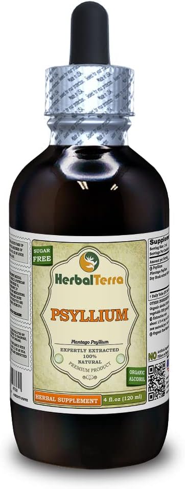 Psyllium (Plantago Ovata) Tincture, Organic Dried Husk Liquid Extract (Brand Name: HerbalTerra, Proudly Made in USA) 4 fl.oz (120 ml)