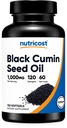 Nutricost Black Seed Oil (Cumin) - Cold Pressed, Źródło Omega 3 6 9- 120 Softgels, 1000mg Per Serving, 60 Służenia - Non-GMO i Gluten Free