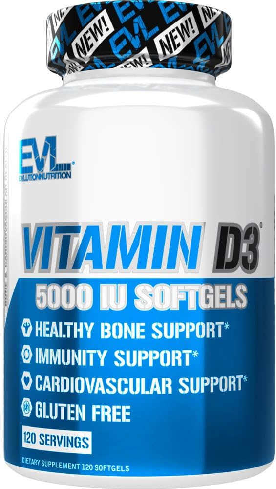 Evlution Nutrition Witamina D3, 5000 IU Wysoka potencja, kości i wspólnego wsparcia immunologicznego Zdrowie, Nie-GMO i Gluten- Free, Rozmiar wartości (120 Słupki)