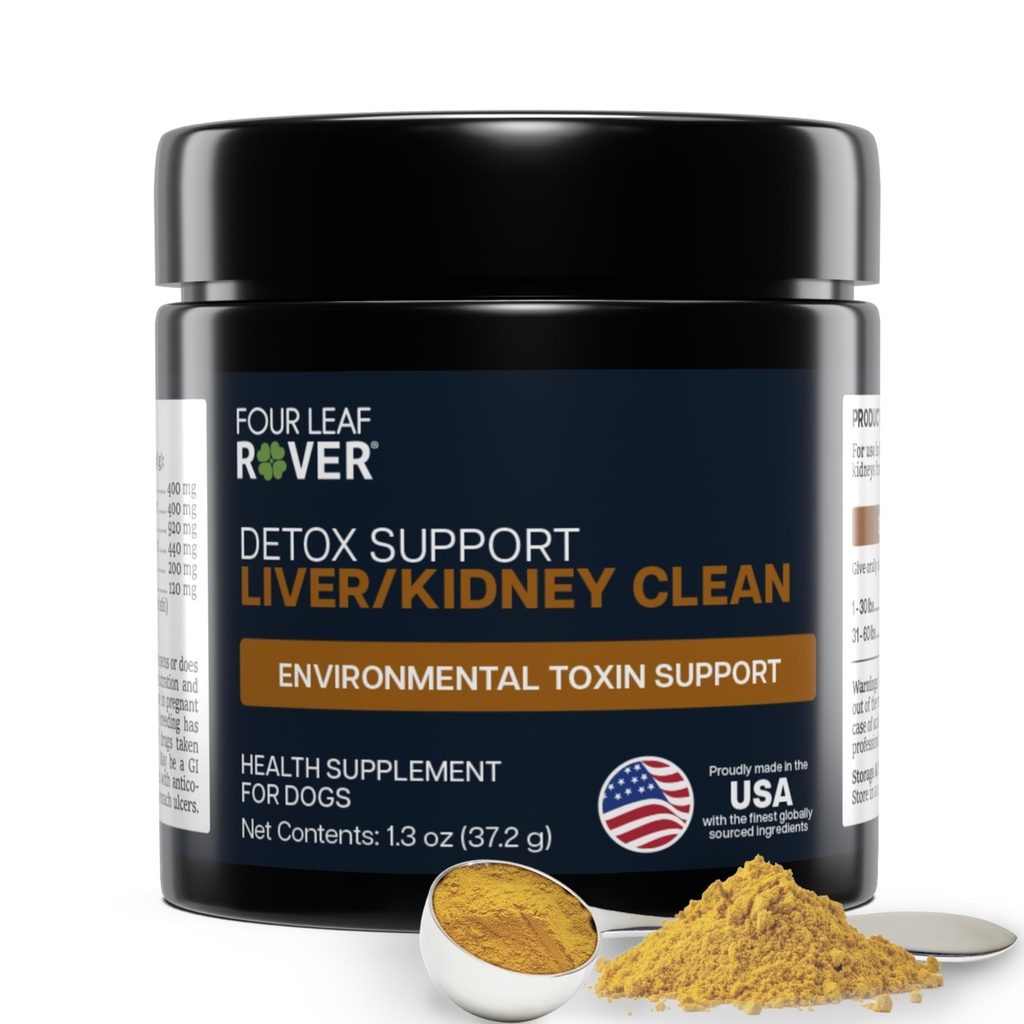 Four Leaf Rover Dog Liver Support - z mlekiem organicznym Tistle & Grzyby - z Nerki Support - Detox & Cleanse - Weteranarian