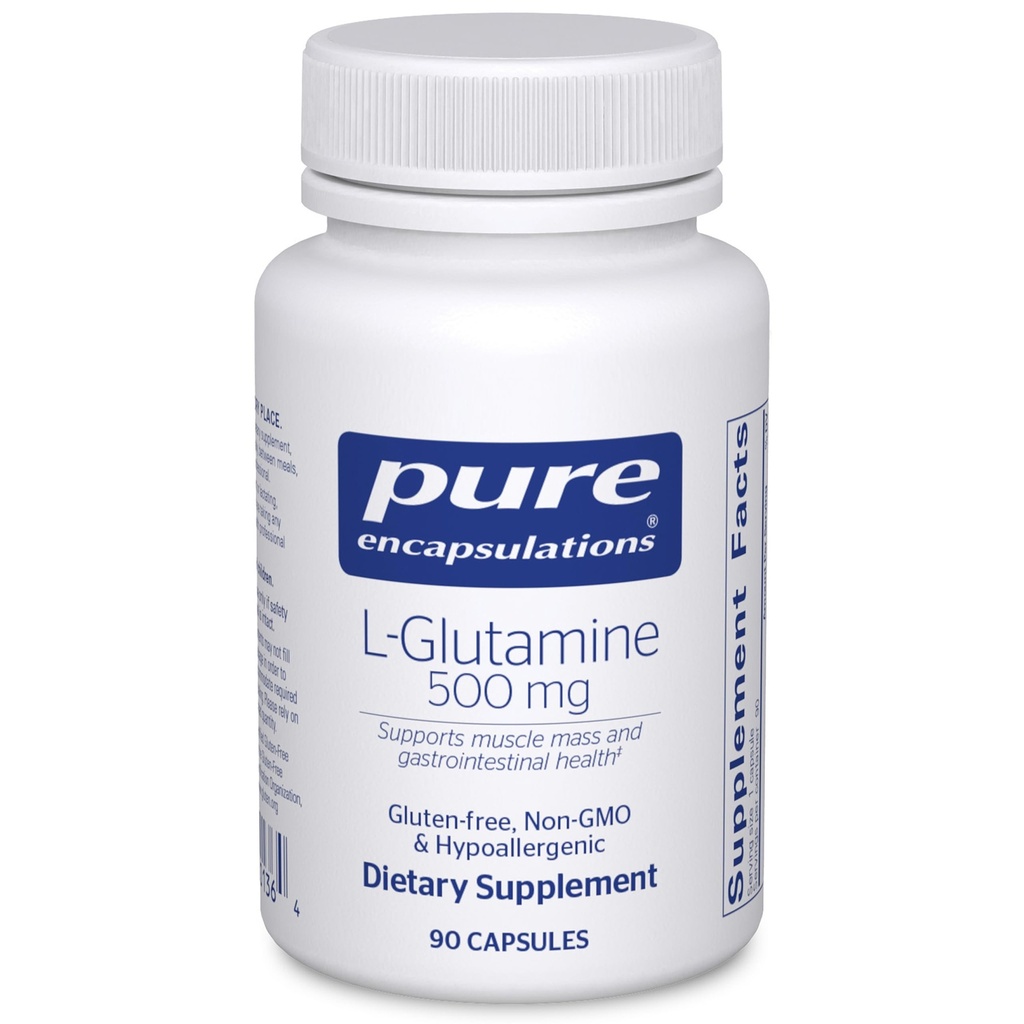 Pure Encapsulations L- glutamine 500 mg - Suplement do wsparcia immunologicznego i pokarmowego, Gut Health i Lining, Metabolizm, i wsparcia mięśni * - z Free- Form L- glutamina - 90 Kapsułki