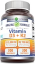 Niezwykłe witaminy D3 5000 j.m. z witaminą K2 100 Mcg XI124; D3 + K2 Complex Supplement XI124; Softgels XI124; Non-GMO XI124; Gluten- Free XI124; Made in USA (1 Pack, 300 Count)