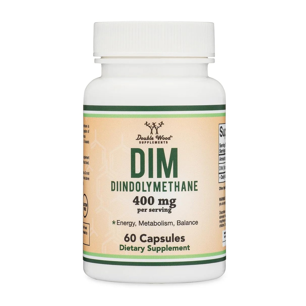 Suplement DIM dla kobiet i mężczyzn (Diindolylometan Estrogen Blocking Supplement, Hormonal Acne Treatment, Hormon Balance for Women) 400mg Servings, 200mg Per Capsule, 60 Kapsułki przez podwójne drewno